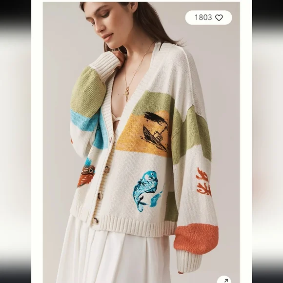 NWOT Pilcro by Anthropologie Icon Graphic Cardigan Sweater - Picture 2 of 15